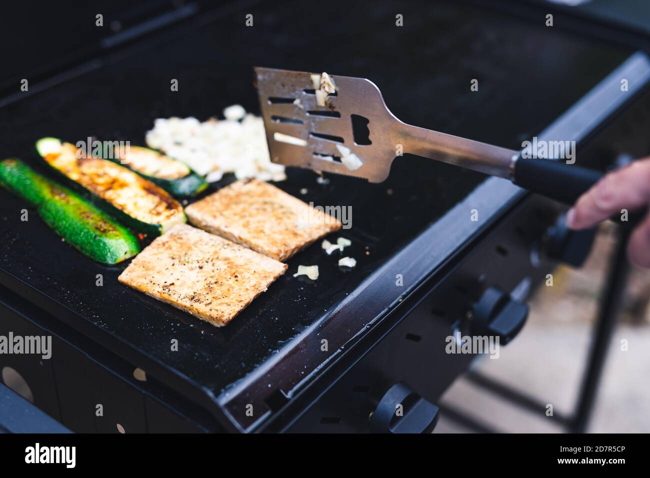 healthy plantbased food recipes concept, vegan tempeh zucchini and