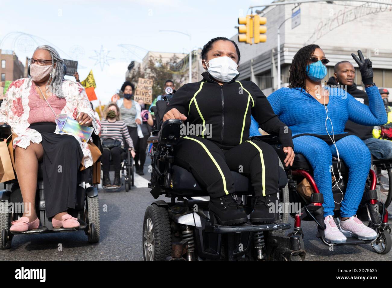 New York, New York, USA. 24th Oct, 2020. Demonstrators are show during a Black Disabled Lives Matter march in New York, New York The demonstrators Marched down Harlem streets to Marcus Garvey park and gave speeches on the life of disabled persons. Credit: Brian Branch Price/ZUMA Wire/Alamy Live News Stock Photo