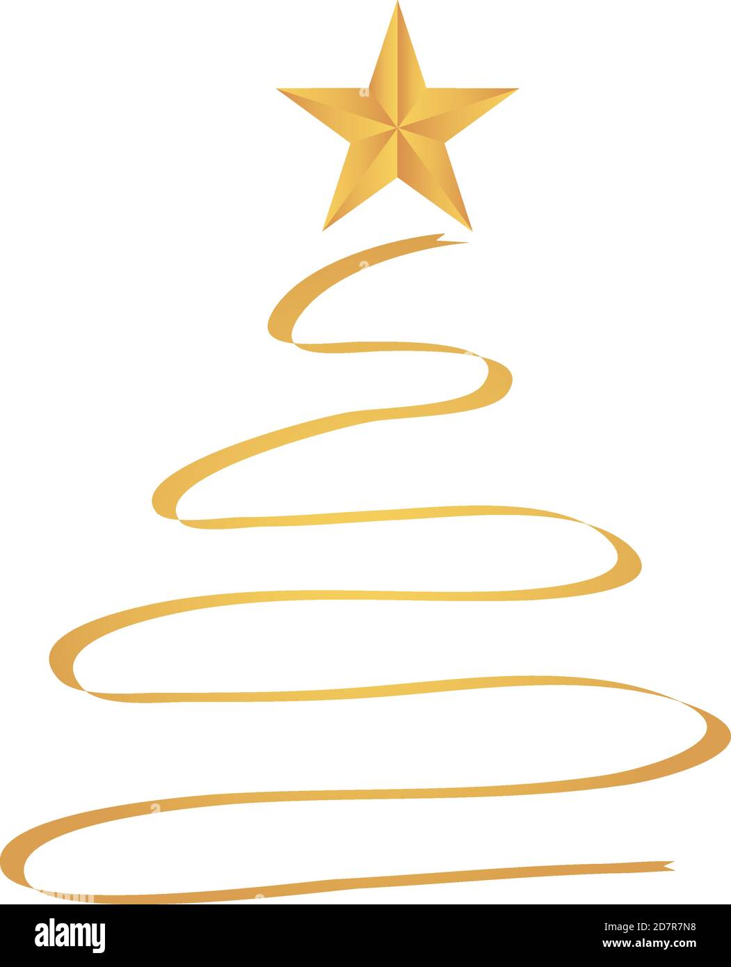 golden ribbon in christmas tree shape with golden star over white ...