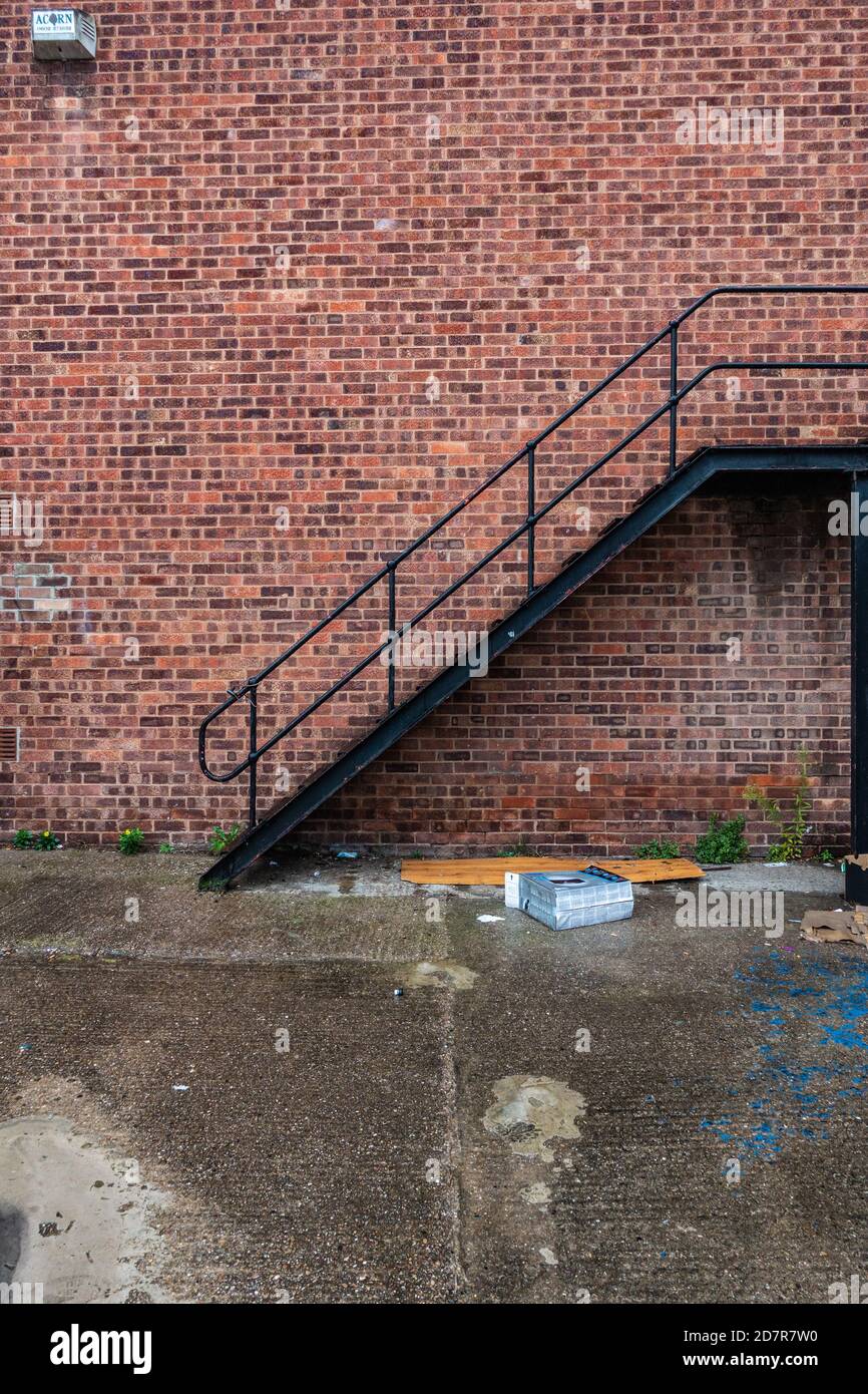 Metal fire escape stairs leading down Stock Photo Alamy
