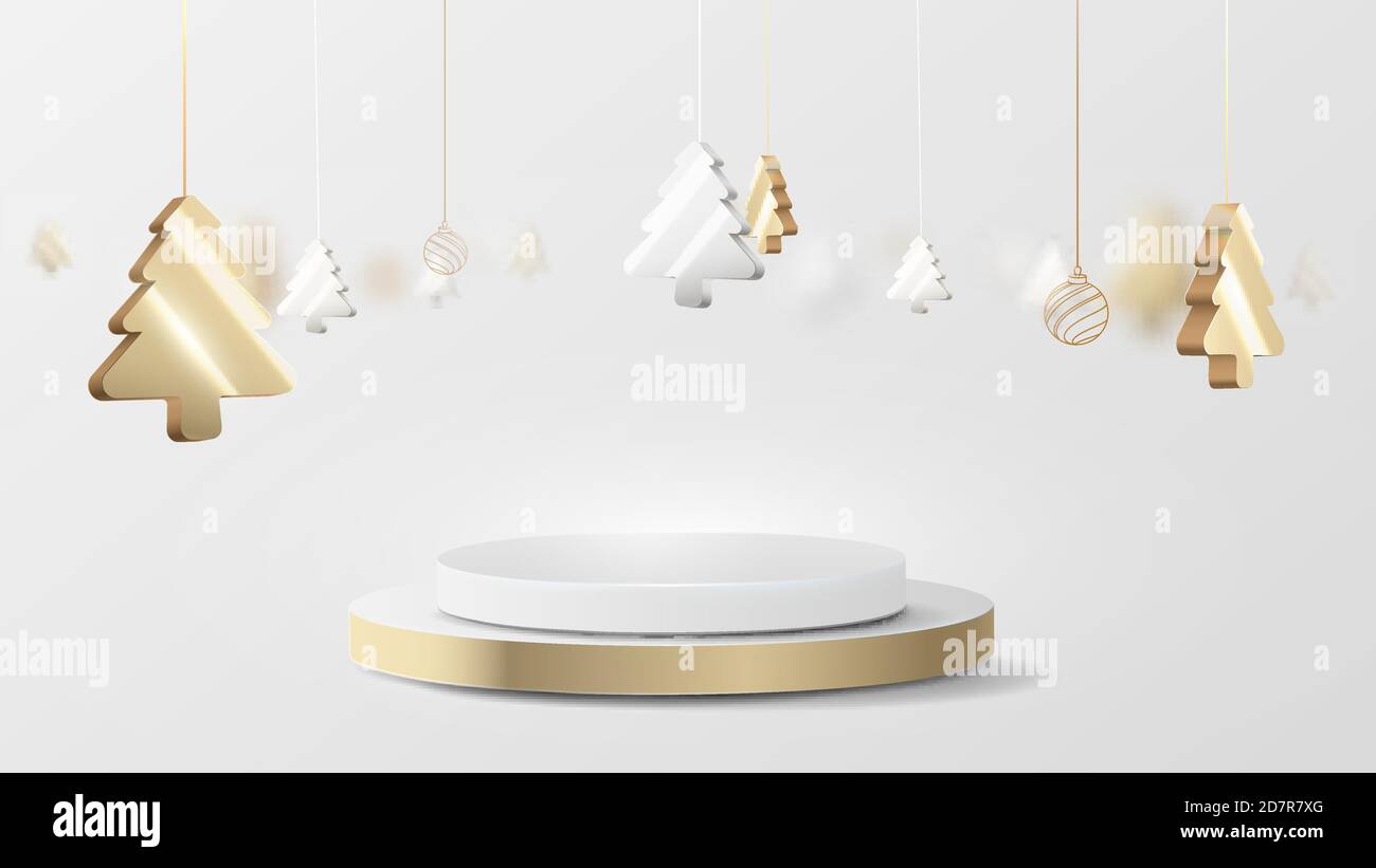 3D luxury gold and silver circle podium display with Christmas tree ...