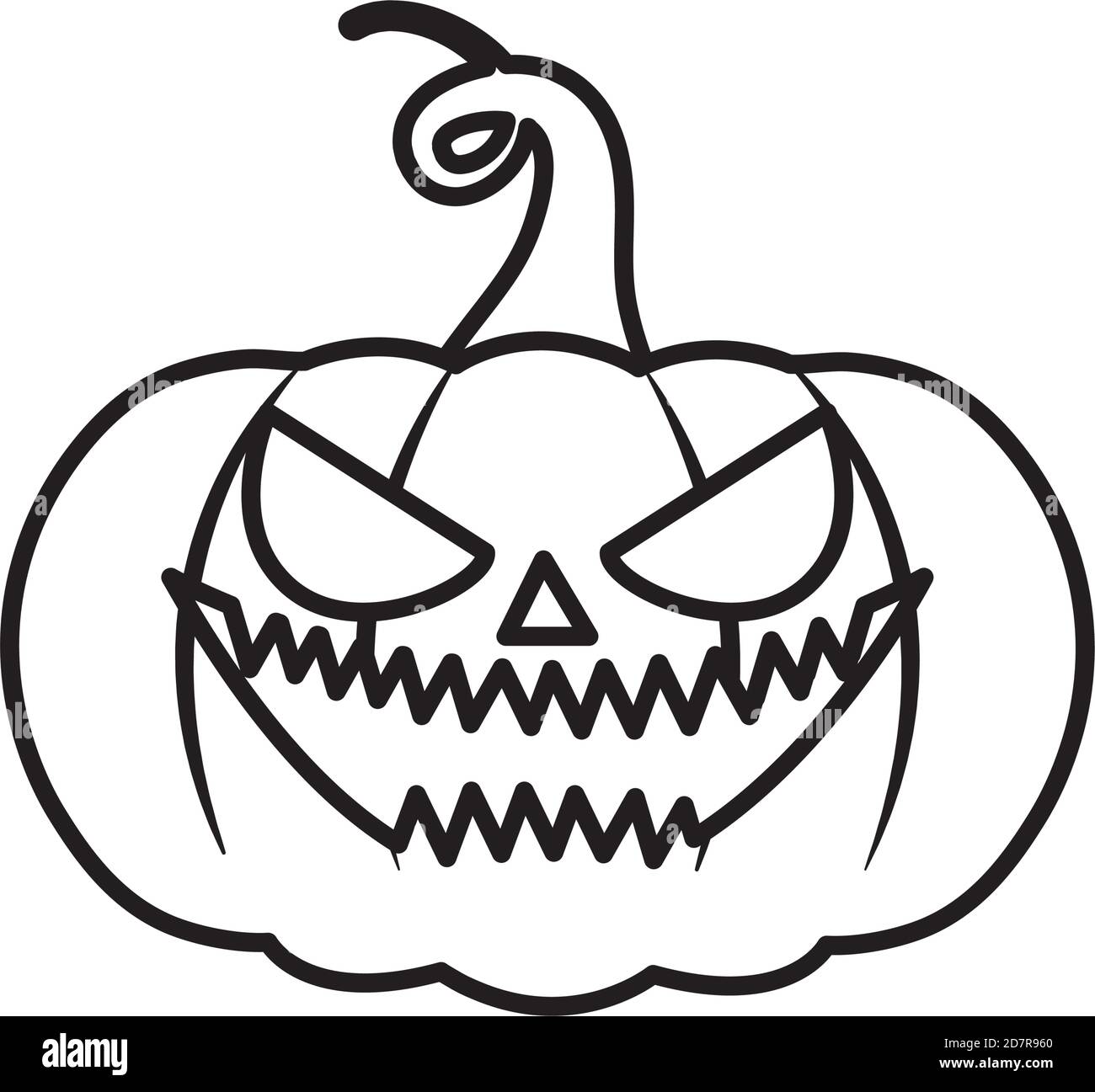 pumpkin with scary halloween face over white background, line style ...