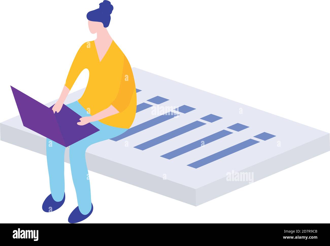 Cartoon Woman Using Computing cartoon woman using a laptop computer sitting over white background ...