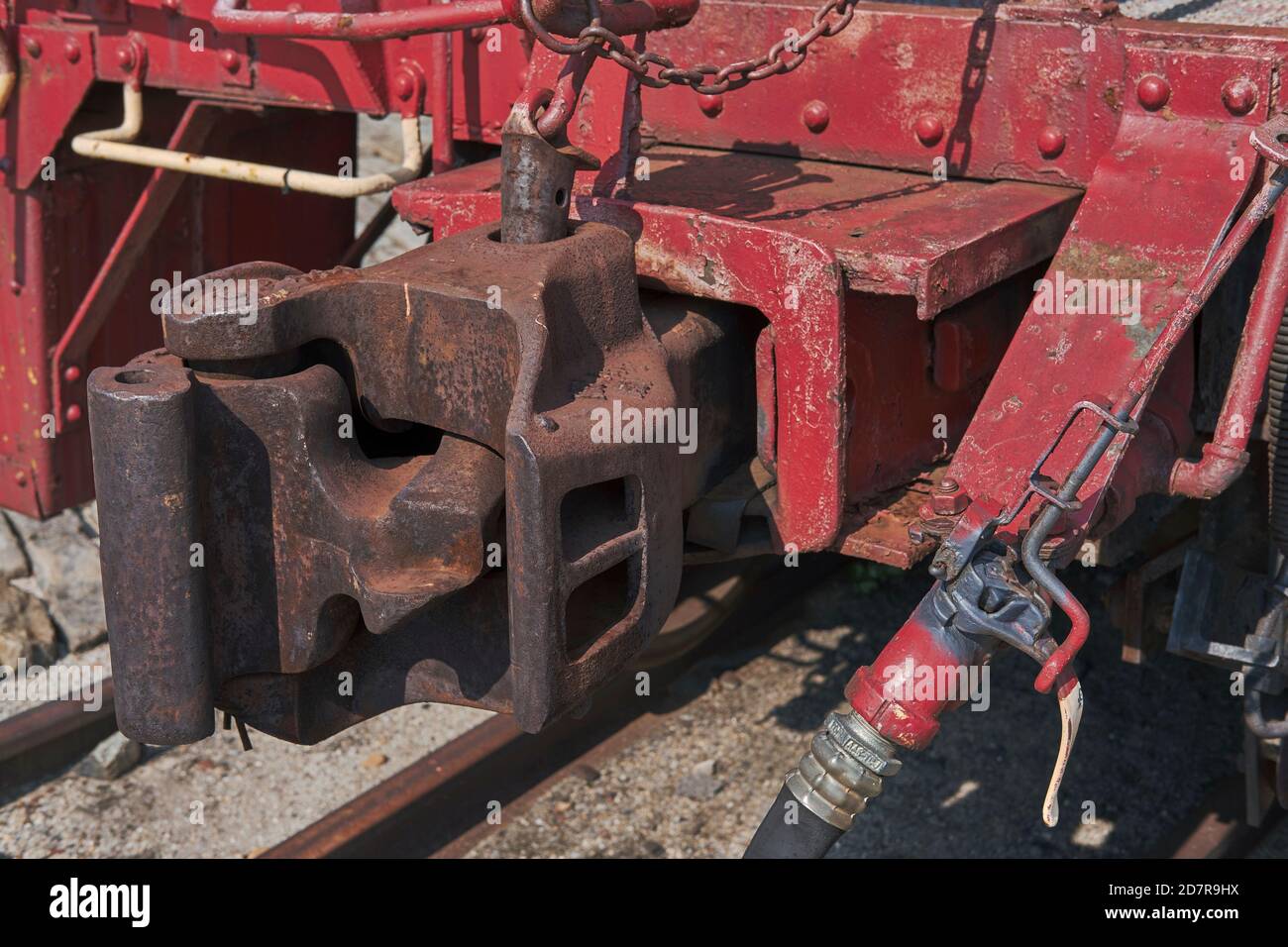 Railroad freight car coupling on display at the B&O Railroad Museum