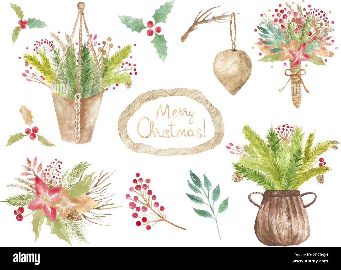 Christmas collection of floral elements for decorating greeting cards ...