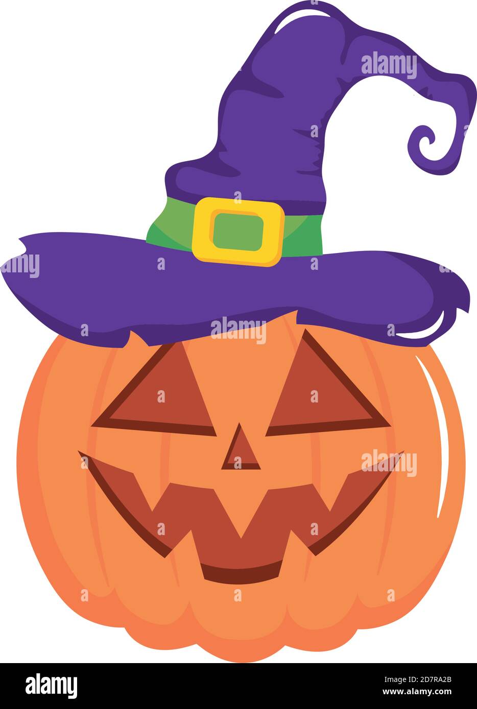 halloween pumpkin with witch hat over white background, flat style ...
