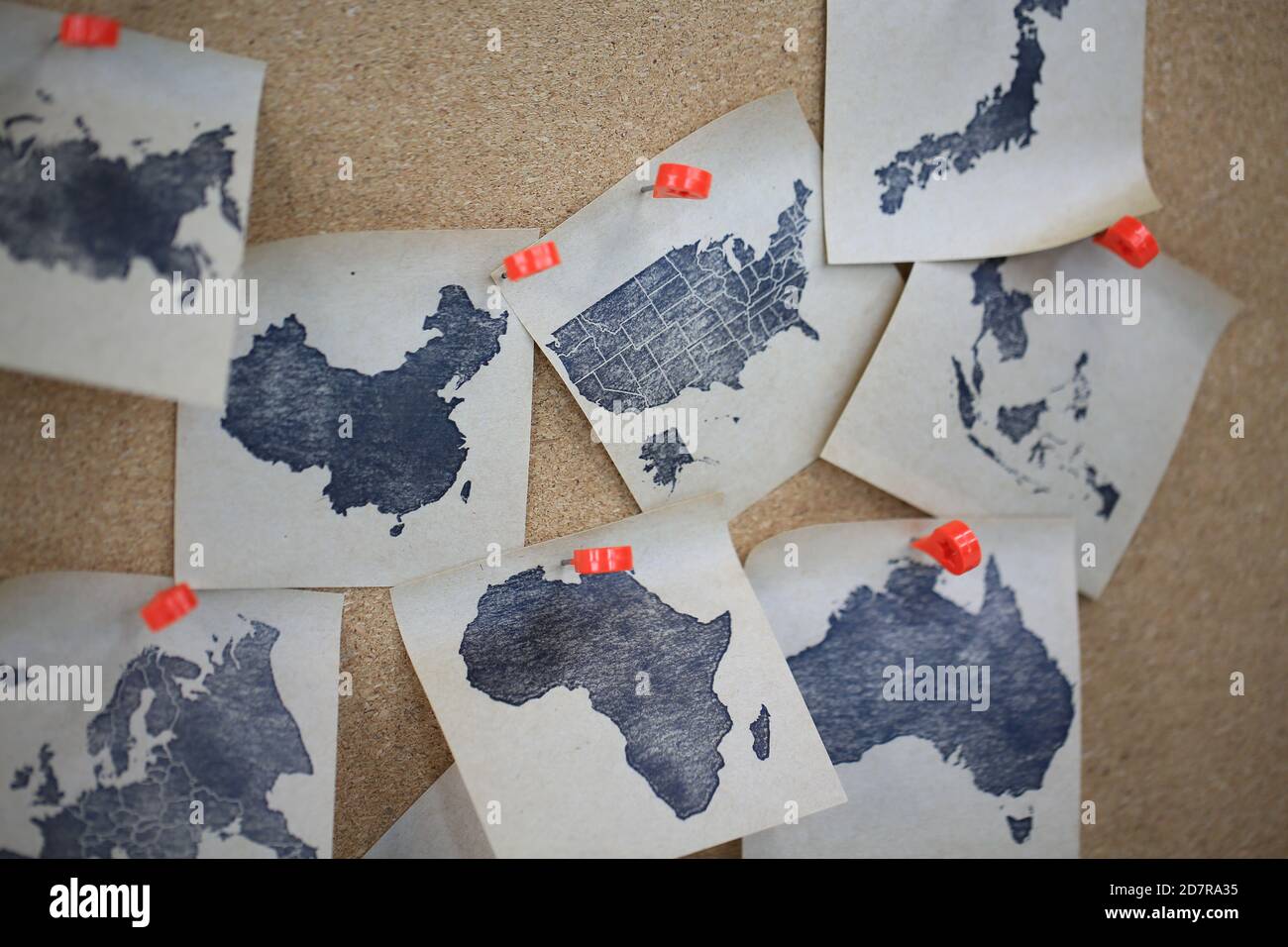 different countries on the corkboard Stock Photo