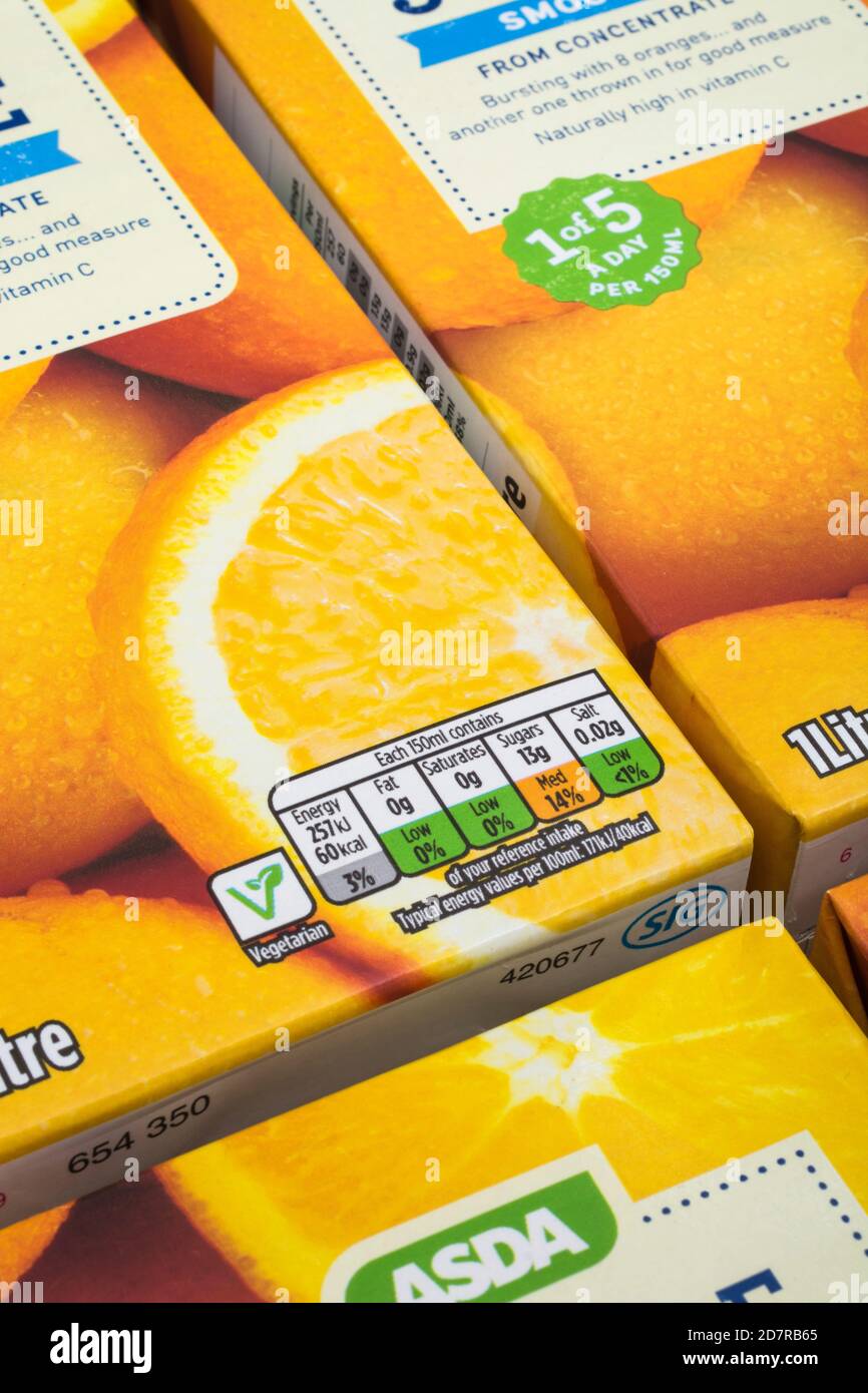 ASDA orange juice nutrition labelling showing sugar / carbohydrate