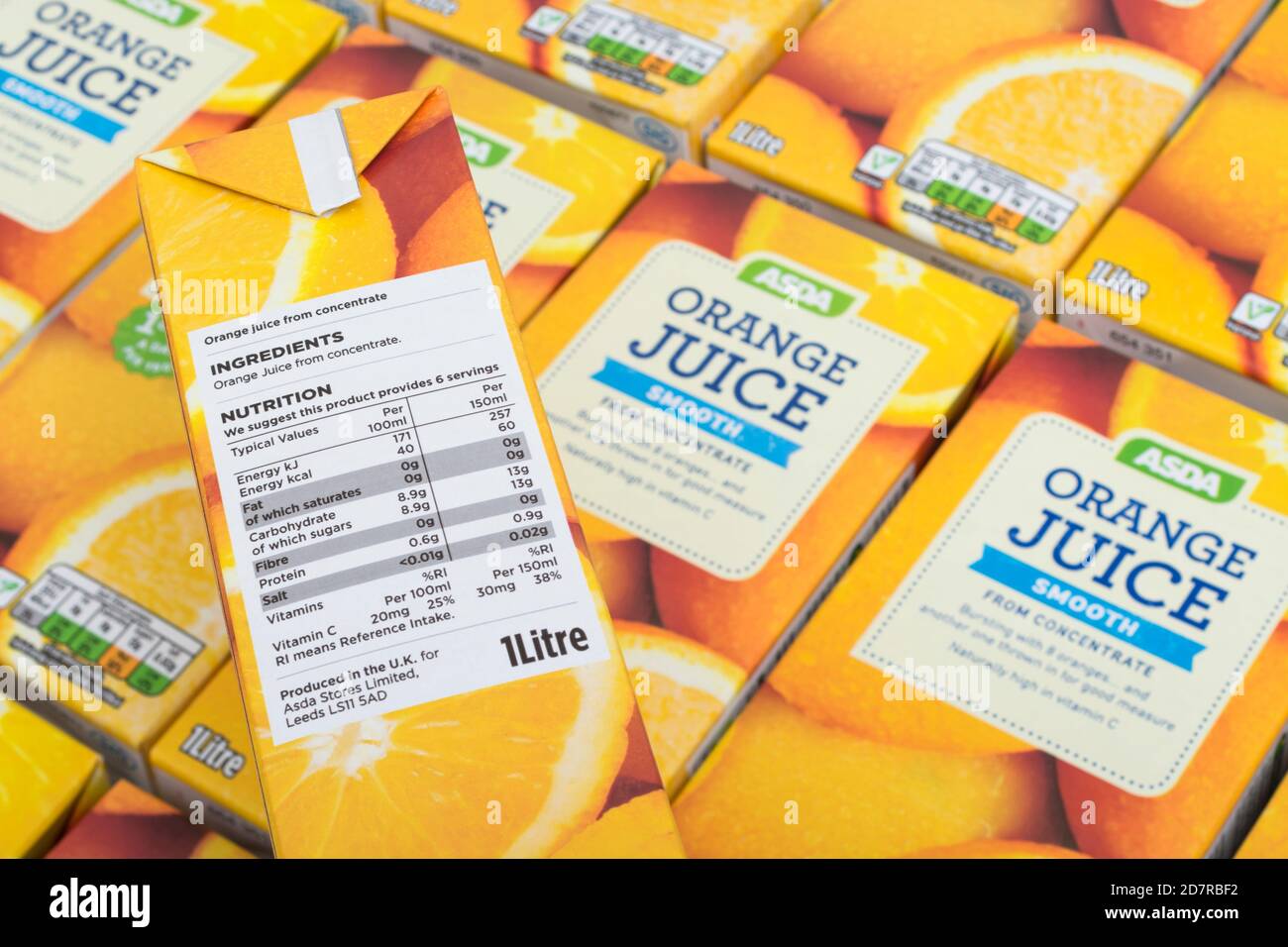 ASDA orange juice nutrition labelling showing sugar / carbohydrate