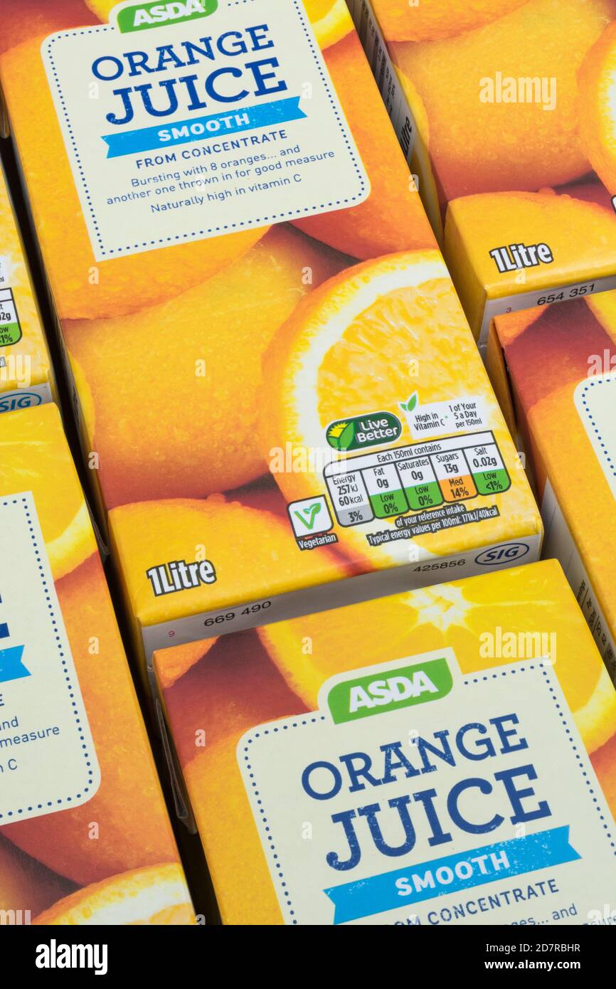 ASDA orange juice nutrition labelling showing sugar / carbohydrate