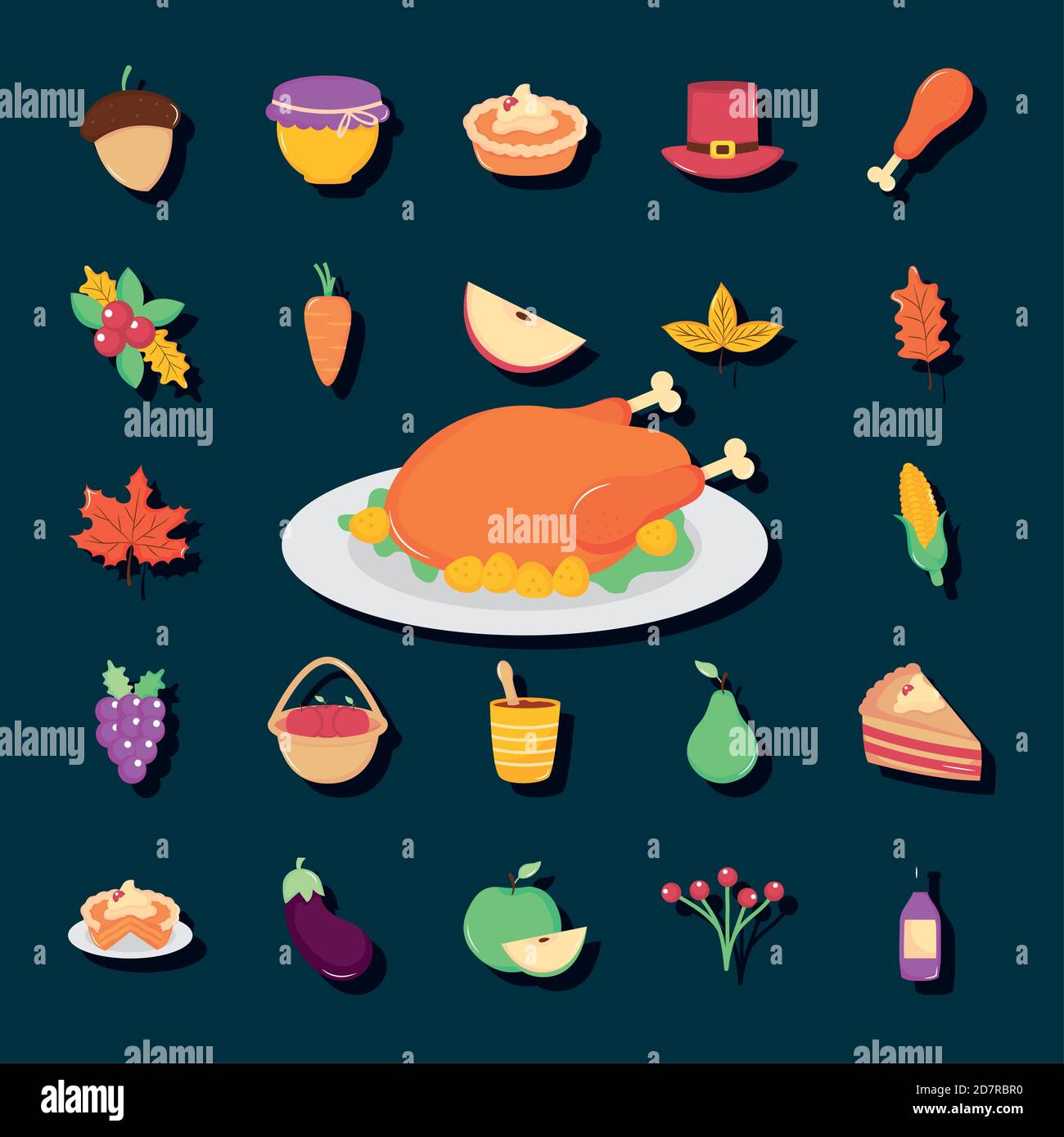 icon set of thanksgiving over blue background, flat style, vector ...