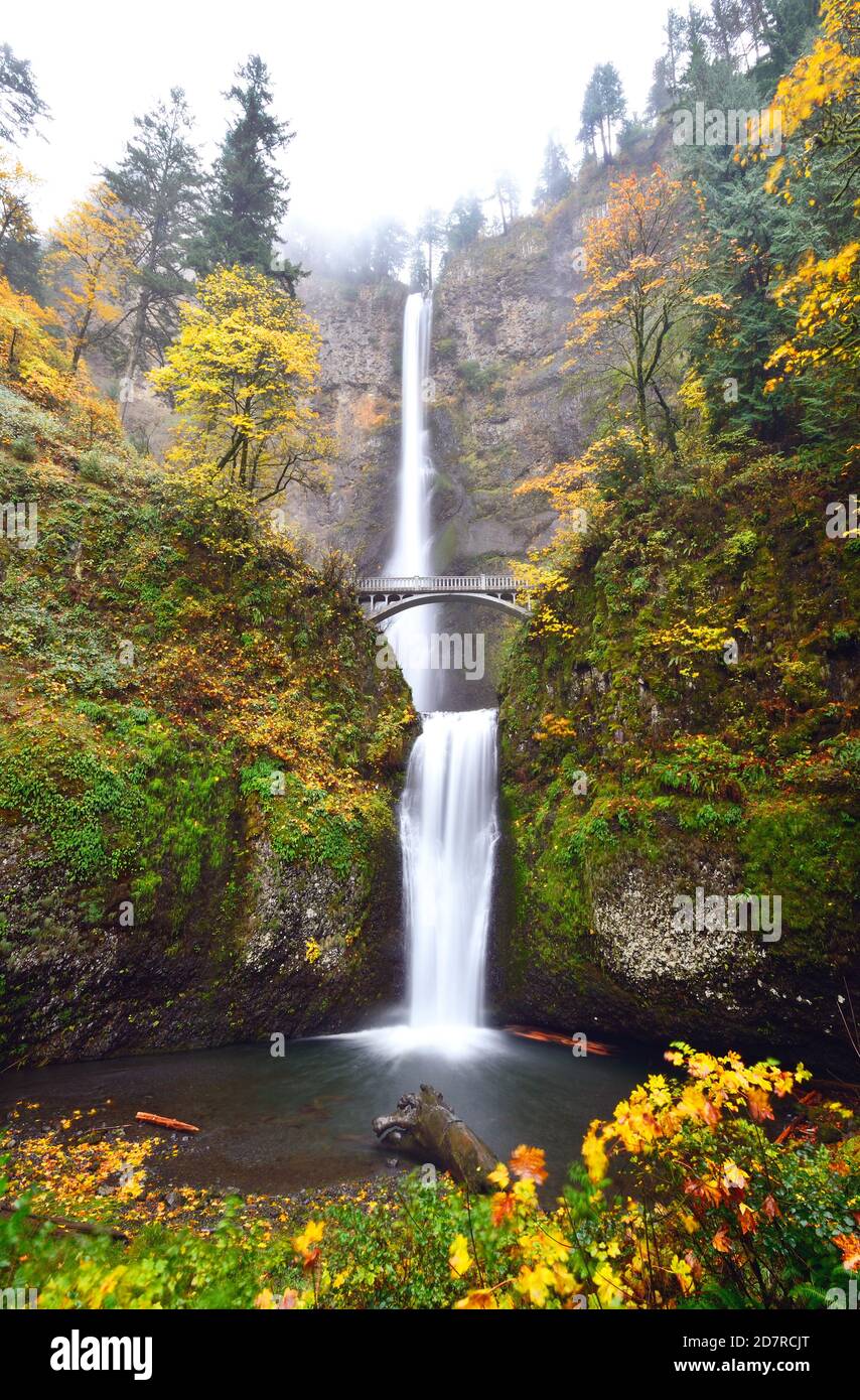 Multnomah Falls in Autumn Stock Photo