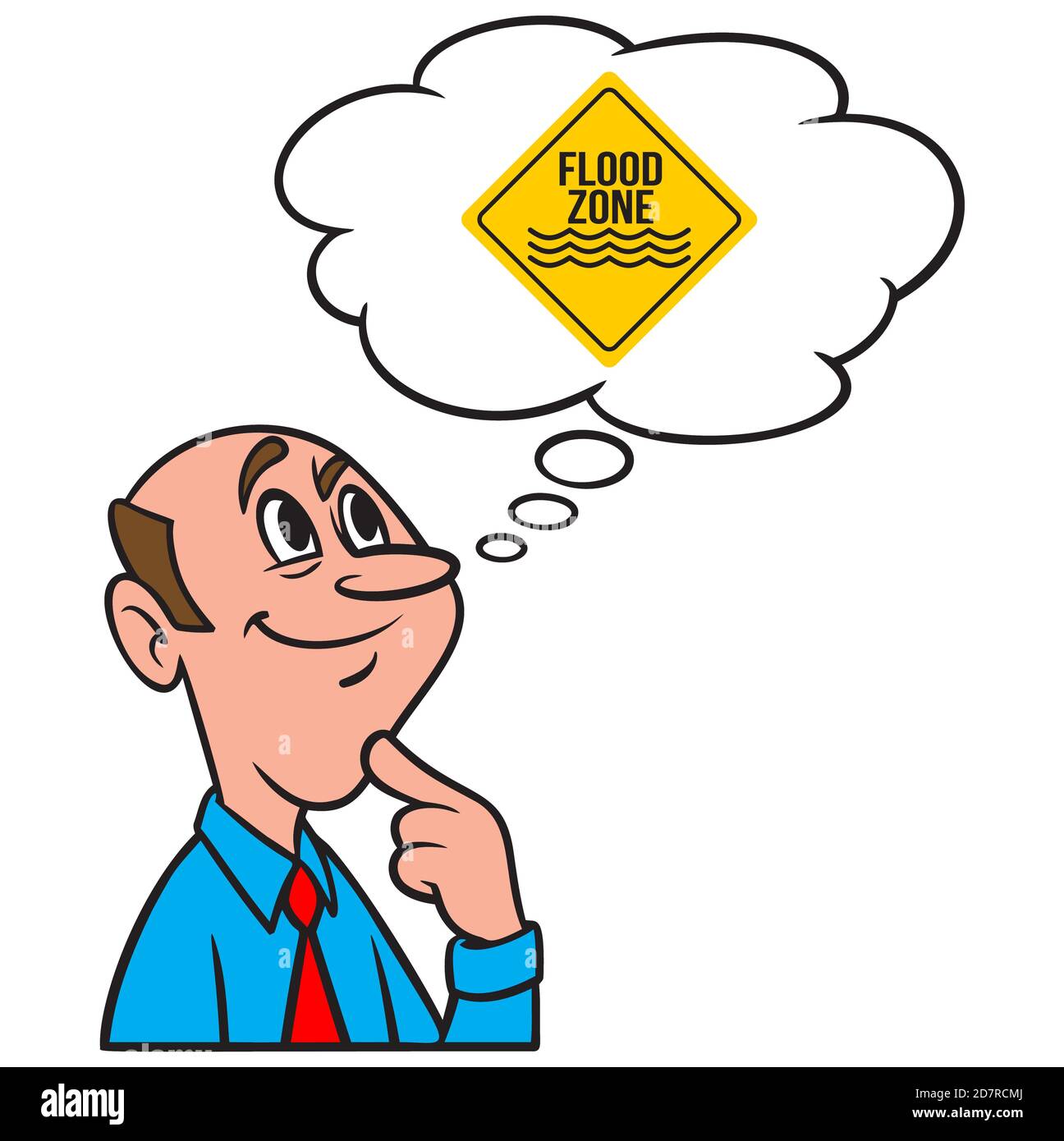 Thinking About a Flood Zone-  A Person Thinking About a Flood Zone. Stock Vector