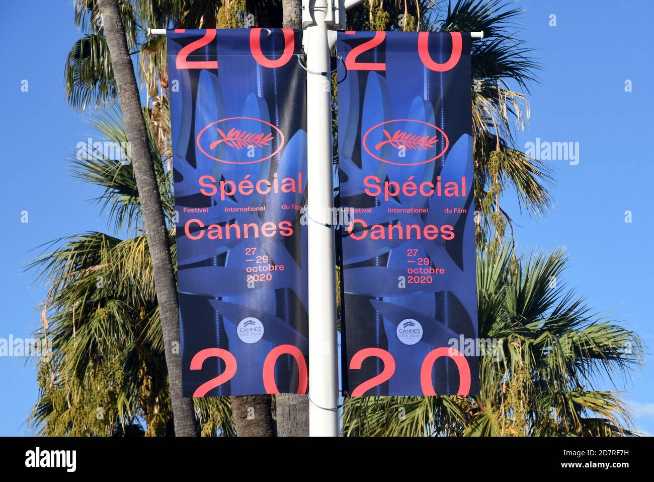 France, french riviera, Cannes, the advertising for the Special International Film Festival, the festival 2020 has been modified due the health crisis. Stock Photo