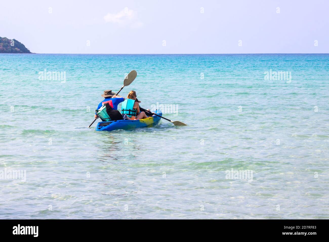 Tourists kayaking sea beautiful area ao bang bao at Koh Kood island Trat, Thailand. Stock Photo