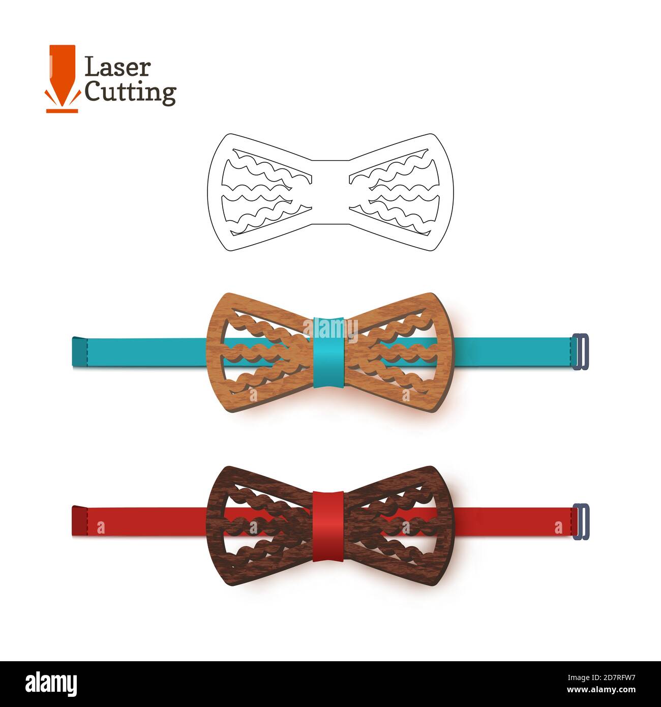 Laser cut bow-tie template. Vector silhouette for cutting a bow tie on a lathe made of wood, metal, plastic. The idea of design of a stylish accessory Stock Vector
