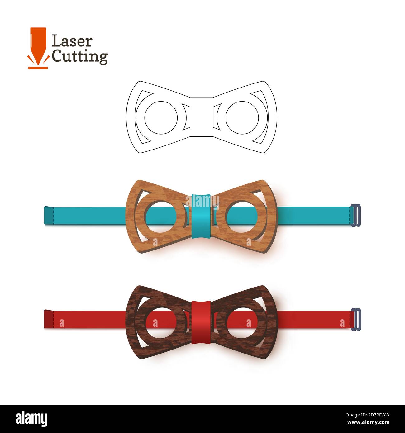 Laser cut bow-tie template. Vector silhouette for cutting a bow tie on a lathe made of wood, metal, plastic. The idea of design of a stylish accessory Stock Vector