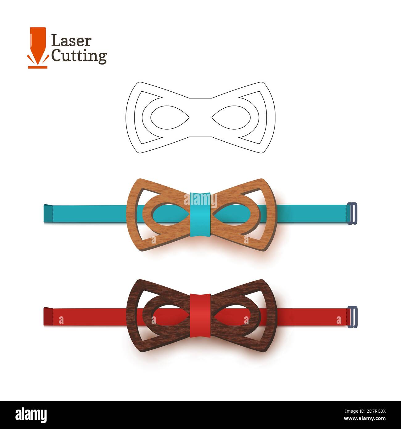 Laser cut bow-tie template. Vector silhouette for cutting a bow tie on a lathe made of wood, metal, plastic. The idea of design of a stylish accessory Stock Vector