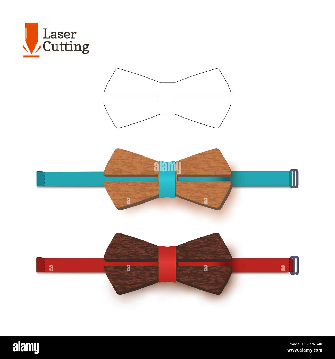Laser cut bow-tie template. Vector silhouette for cutting a bow tie on a lathe made of wood, metal, plastic. The idea of design of a stylish accessory Stock Vector