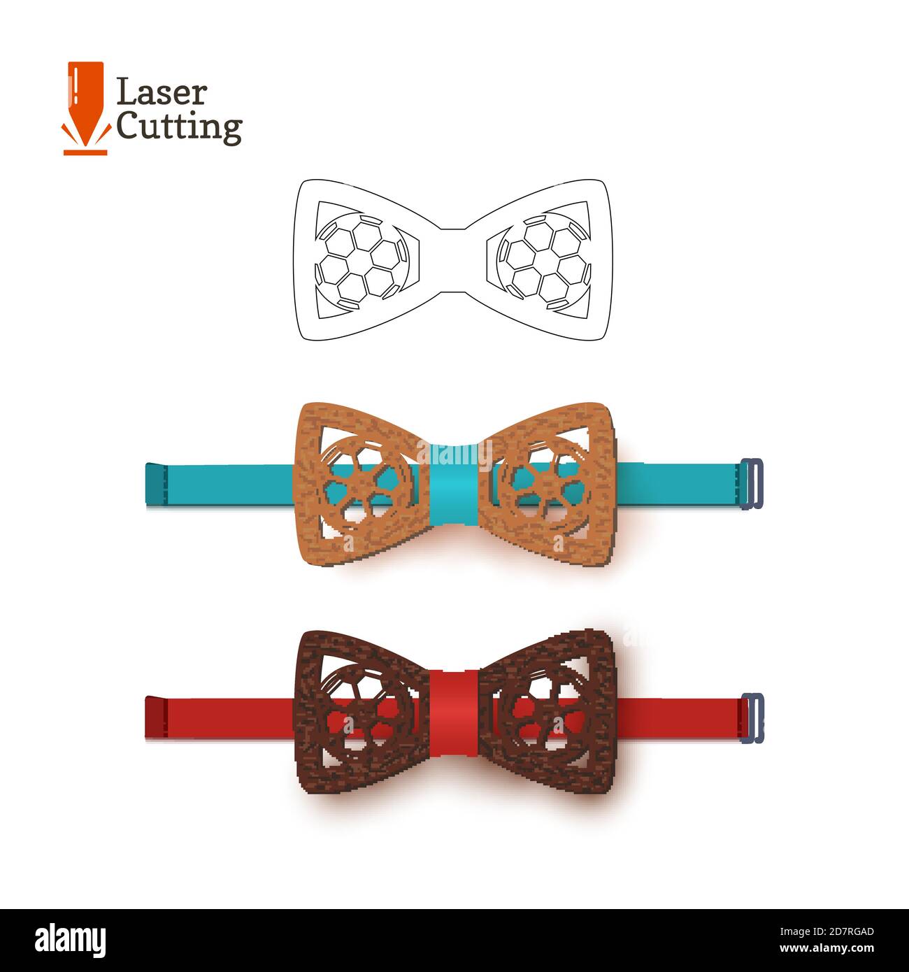 Laser cut bow-tie template souvenir for world football cup for DIY. Vector silhouette for cutting on a cnc, lathe made of wood, metal, plastic. Design Stock Vector