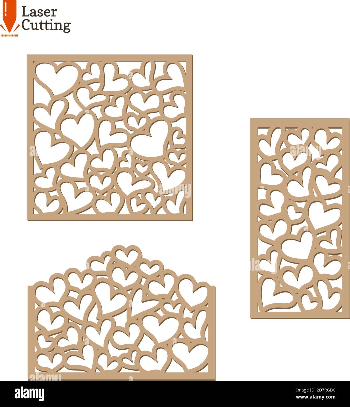 Laser cut panels set. Vector collections frame templates with hearts