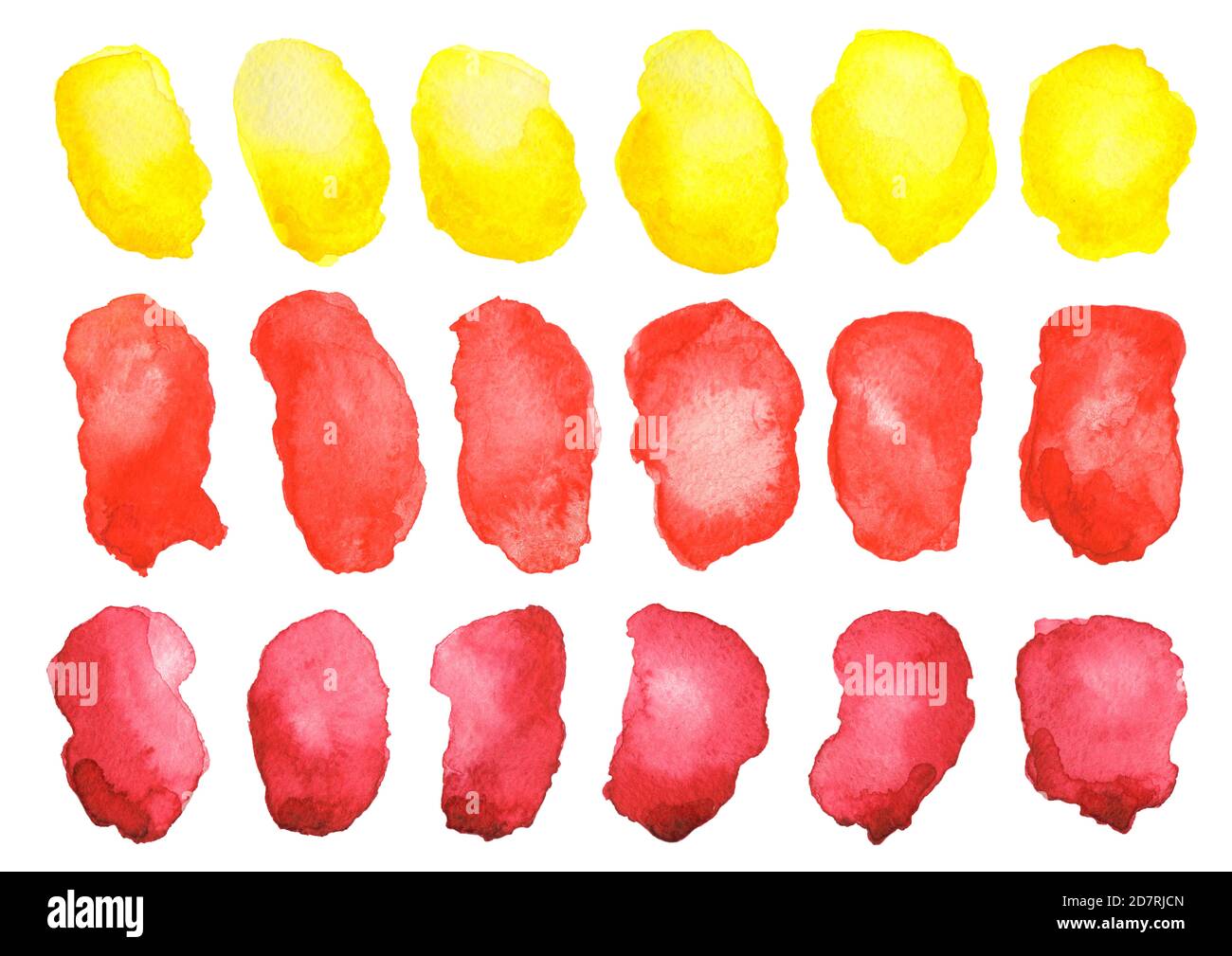 Set of red, yellow spots painted with watercolor Stock Photo