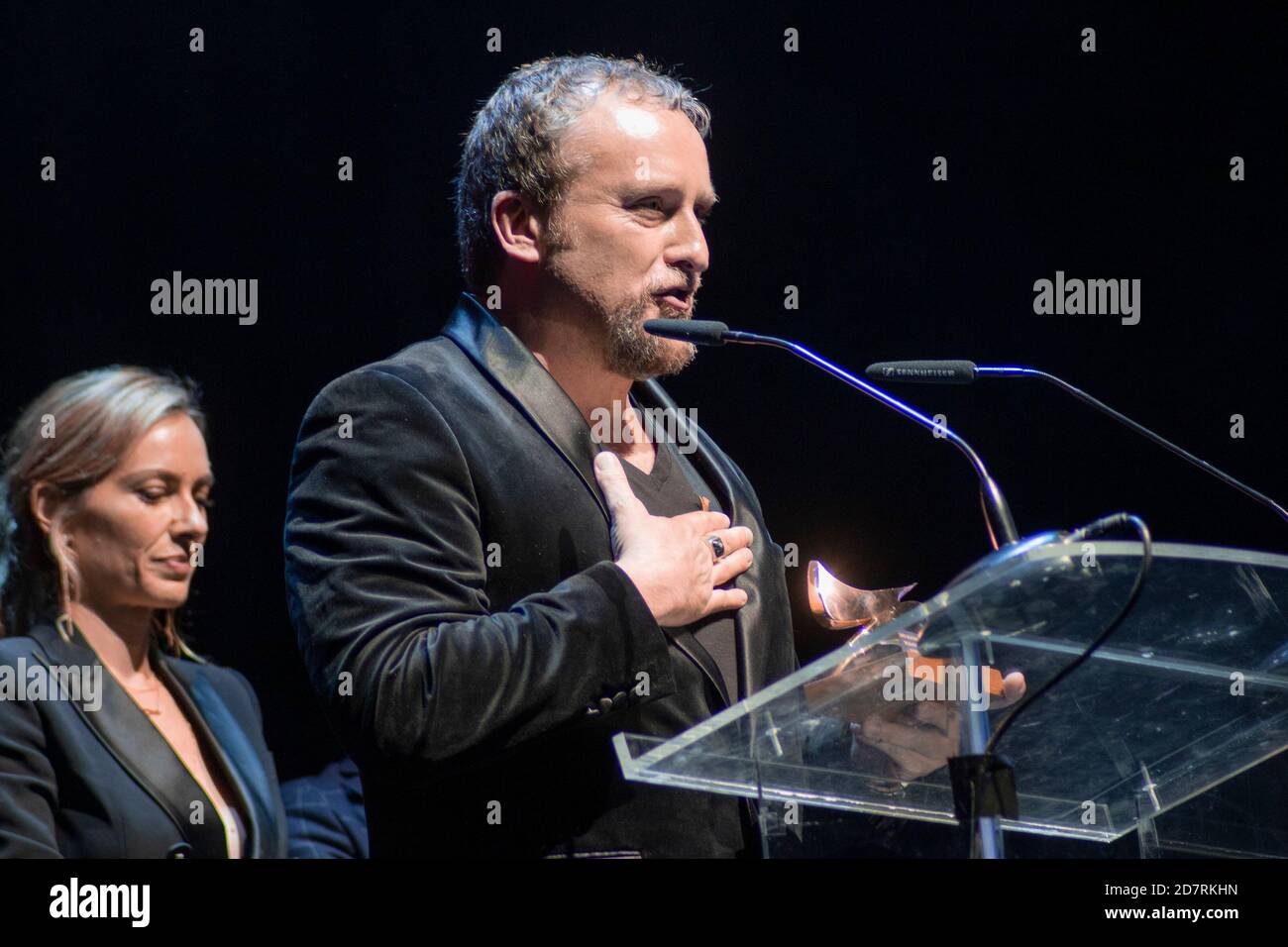 Fernando Cayo receives his award from 'Union de Actores' Awards 2020 at Teatro Circo Price in Madrid, Spain.March 09, 2020. (Oscar Gil / Alfa Images) Stock Photo