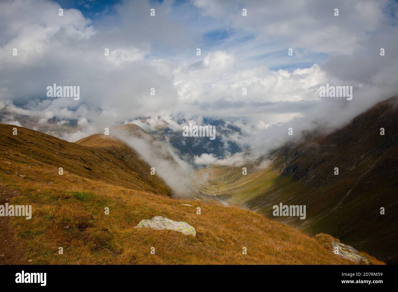 High mountains in Obergurgl.It is a village in the Otztal Alps,Austria. Located in the municipality of Solden, the village has approximately 400 year- Stock Photo