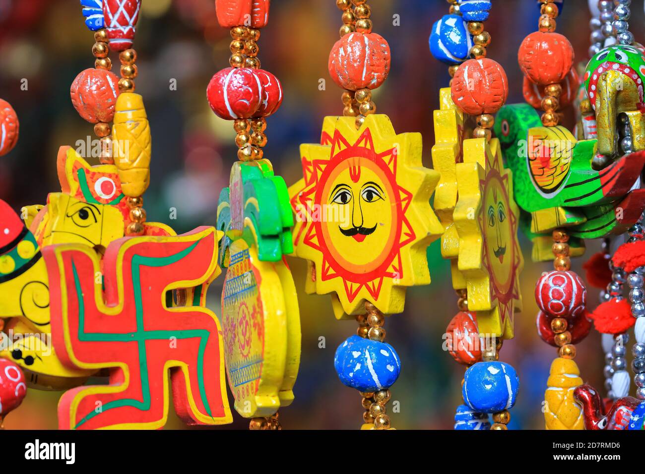 Chains for wearing on the neck made of colorful beads and various