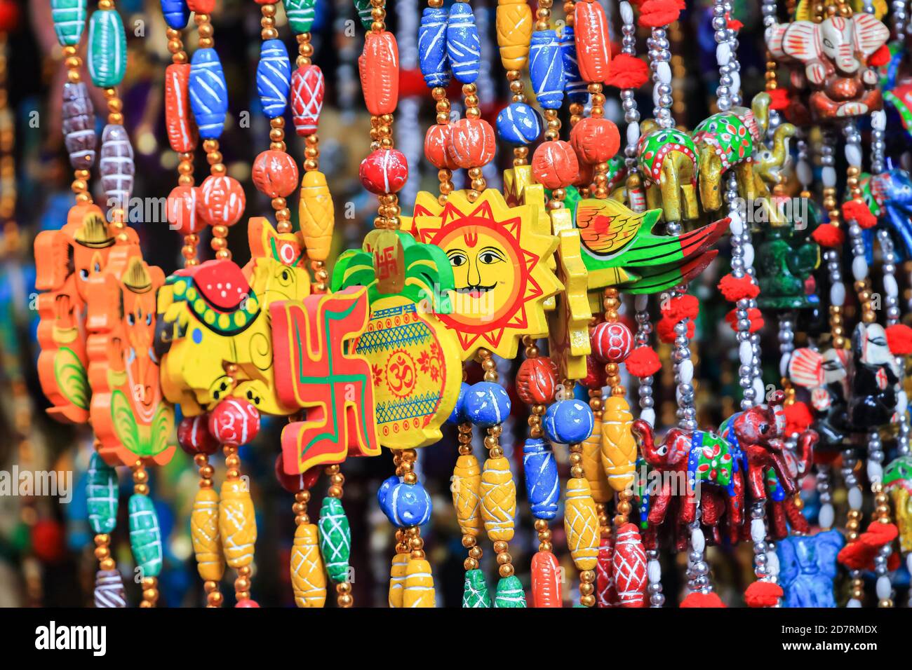 Chains for wearing on the neck made of colorful beads and various