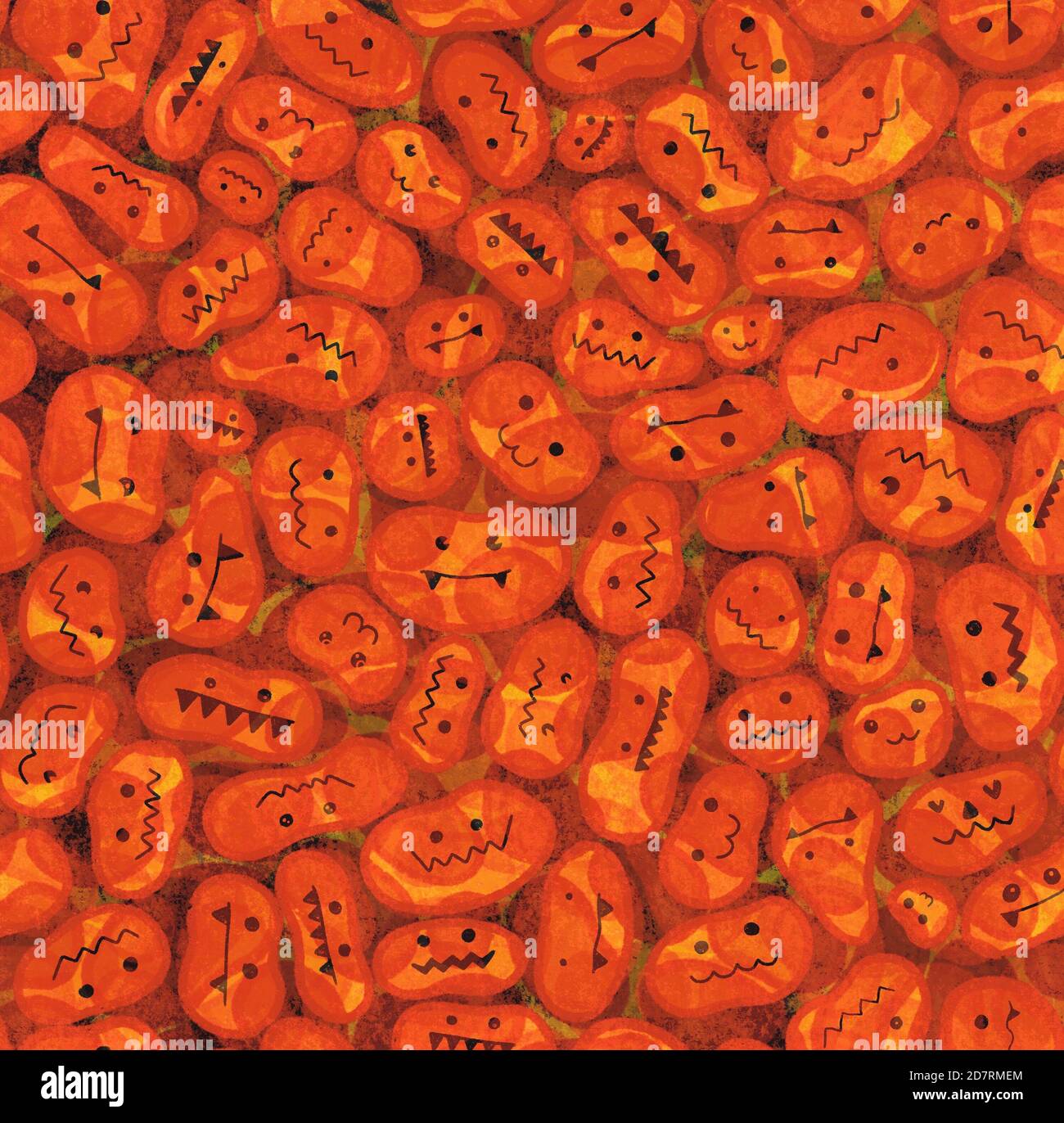 Orange Background with Halloween theme. Pattern of Cute Pumpkins. Stock Photo
