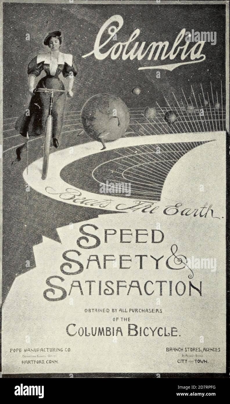 Exhibition of Columbia bicycle art poster designs by Pope Manufacturing Company Boston in 1896. These posters were entered into a competition held by the bicycle manufacturer to find new ideas for adv...