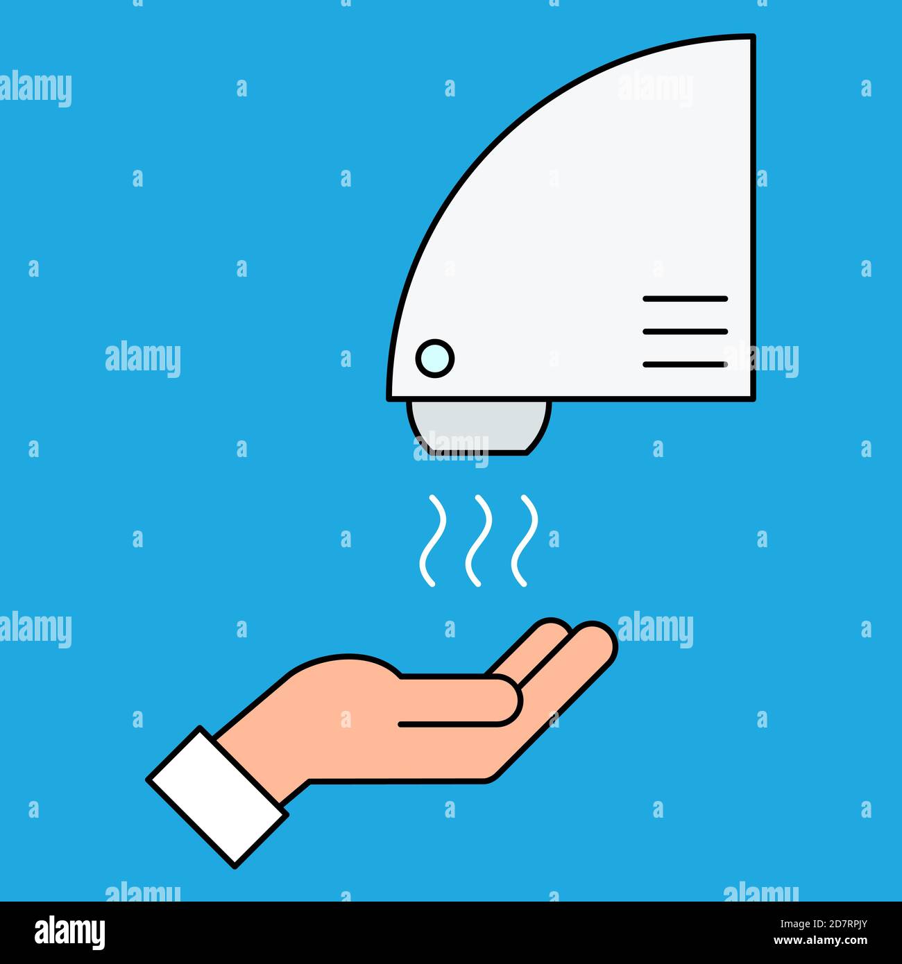 Automatic hand dryer machine with sensor. Hand dryer icon. Wash hands safely concept. No touch antivirus and antibacterial protection. Vector, flat. Stock Vector