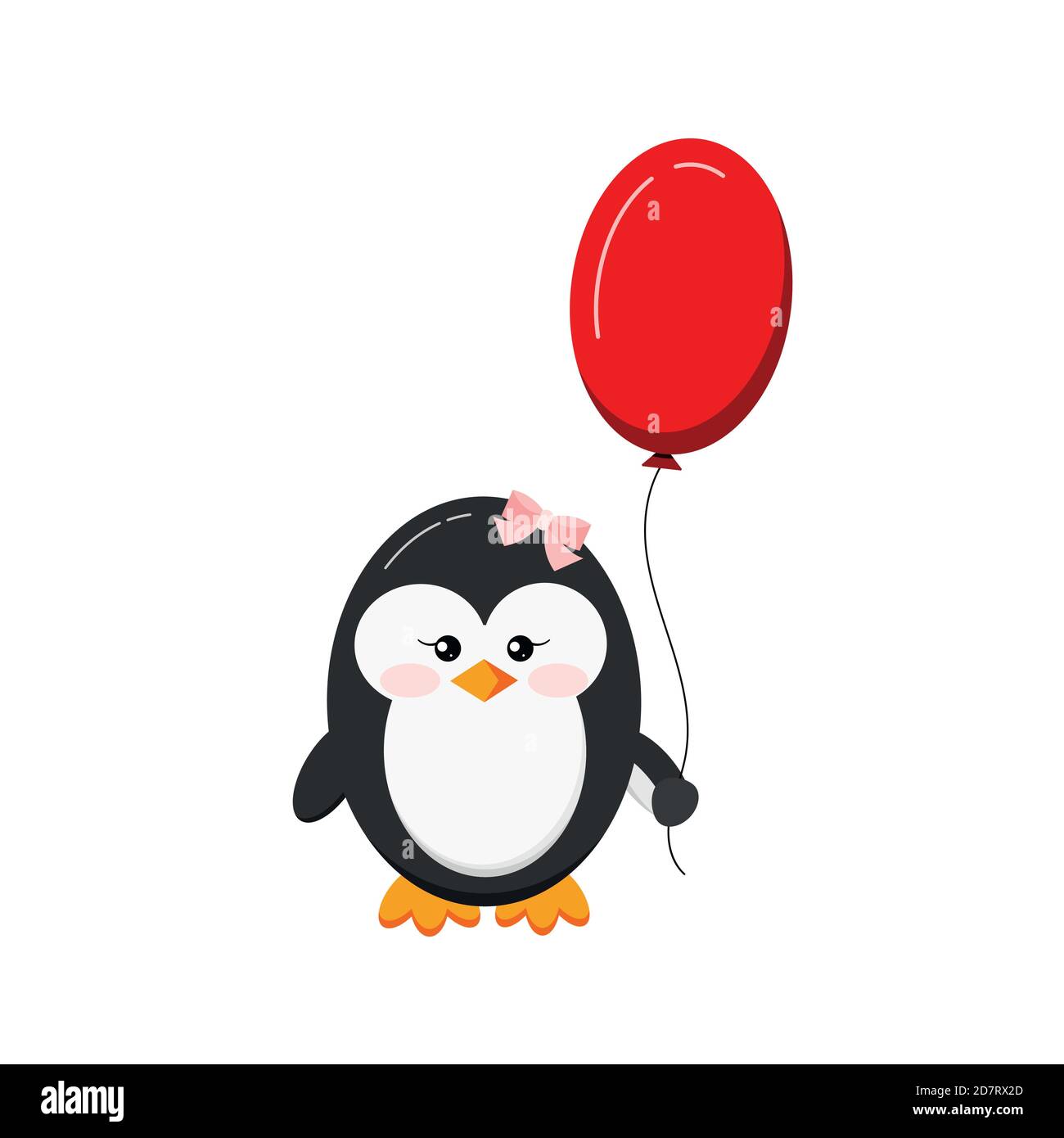 Cute baby penguin holding balloon isolated on white background