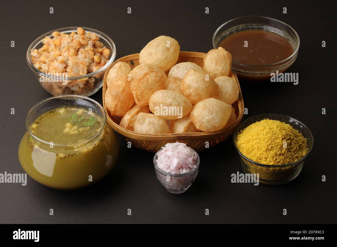 indian traditional food name pani puri or Golgappa, gol gappa or panipuri, the indian chat food. Stock Photo