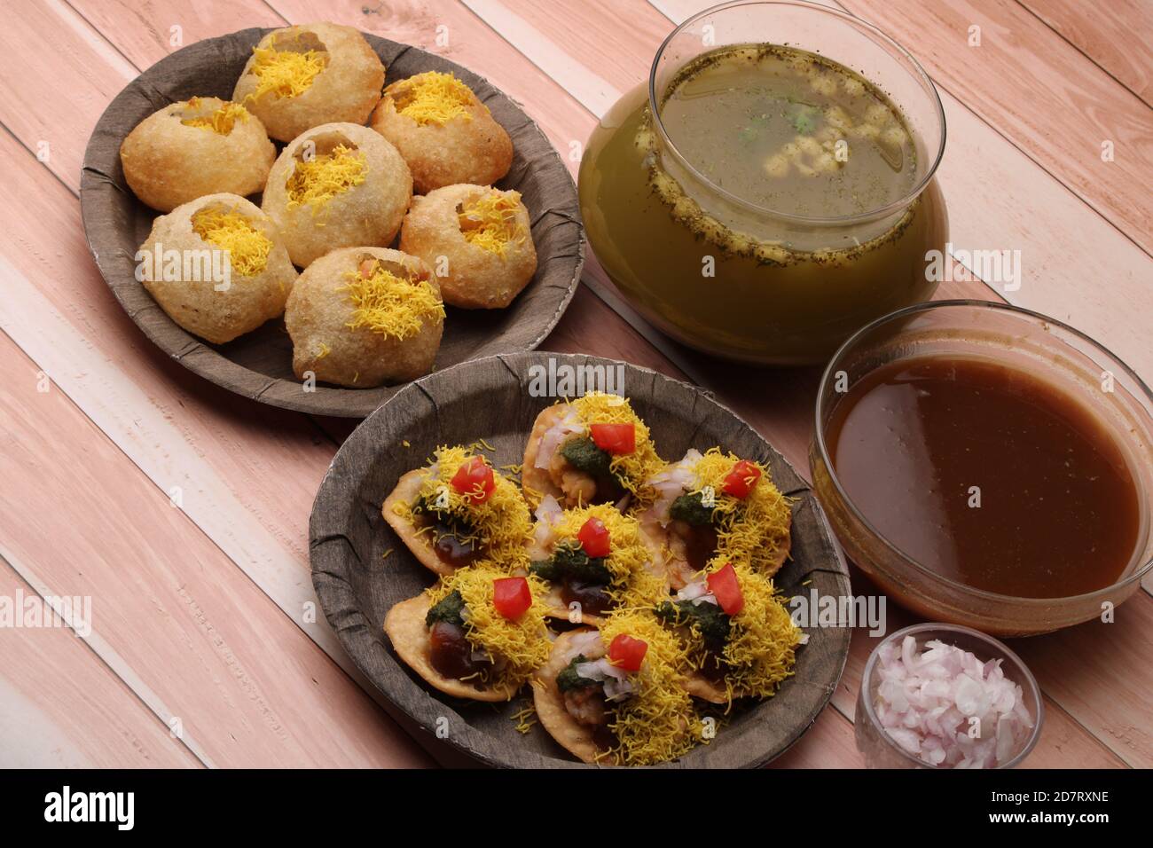 Bombay chat food golgappa/panipuri and sev-poori Stock Photo