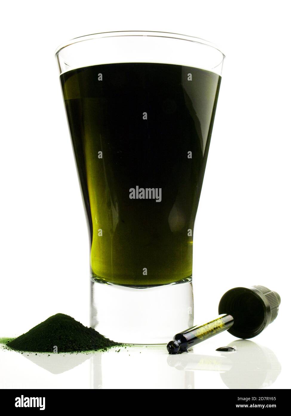 Liquid Chlorophyll in Water isolated on white Background Stock Photo