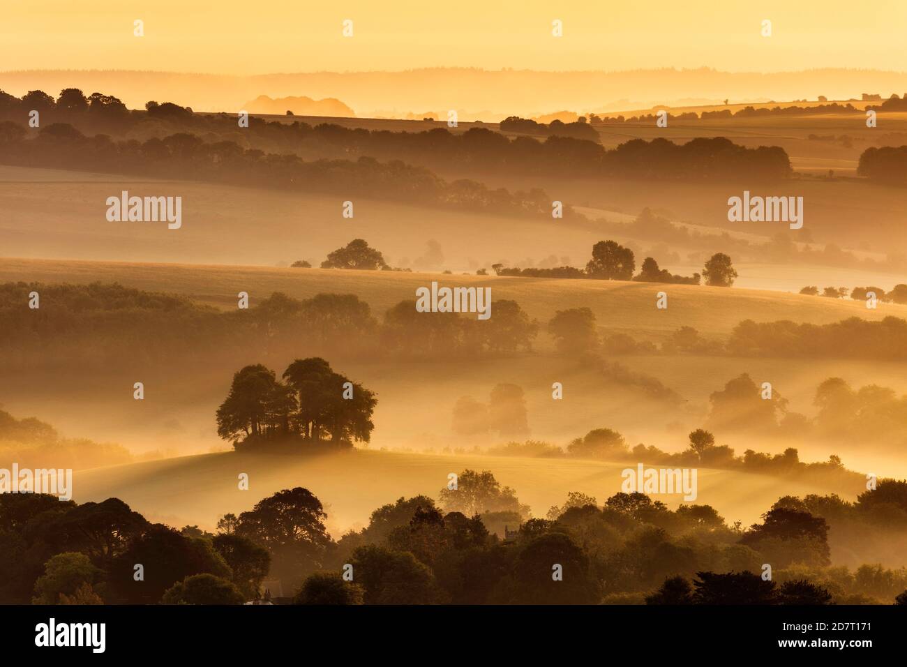 Sunrise over The Cranborne Chase from Win Green Hill, Dorset, England, UK Stock Photo