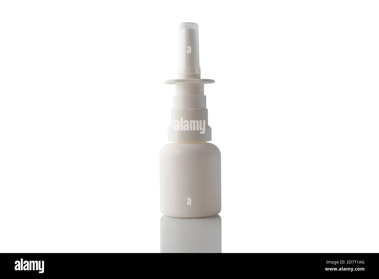 White plastic bottle nasal spray isolated on a clean white background