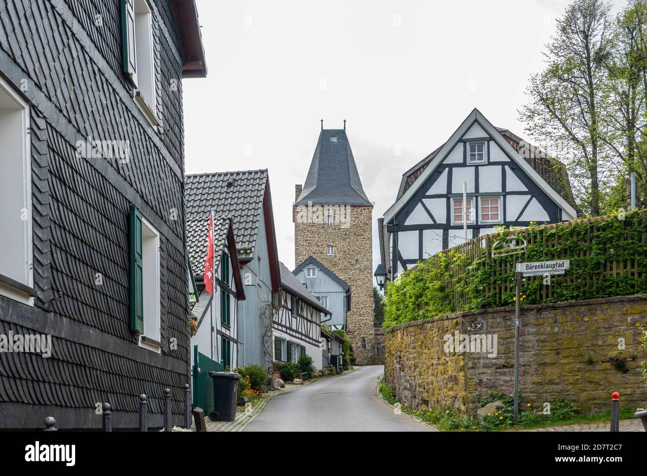 GERMANY, BLANKENBERG, the historic city center is still sourrounded by a wall with a gate tower as main entrance Stock Photo