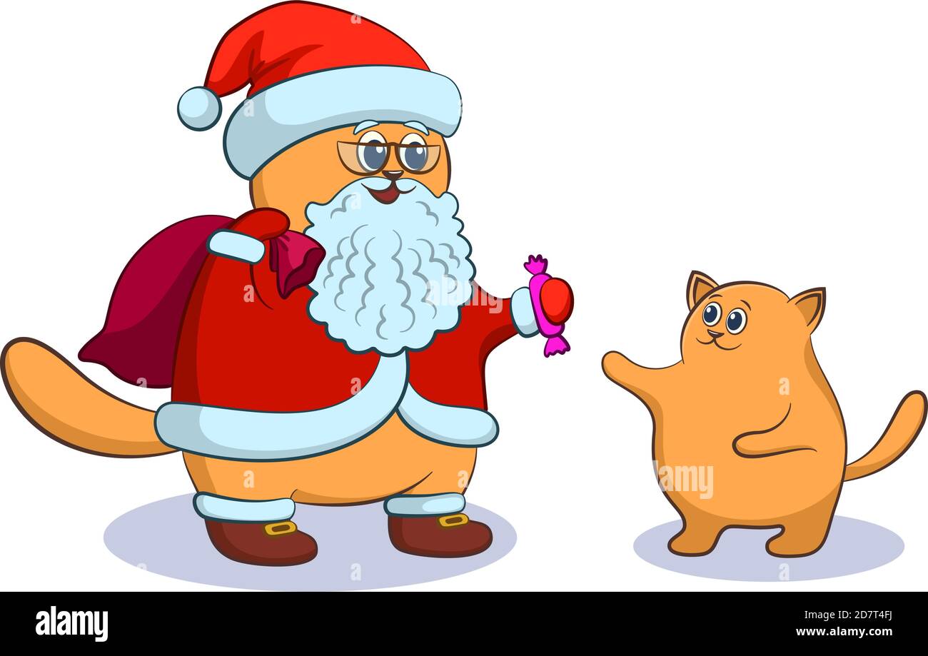 Cat Santa Claus and Kitten Stock Vector