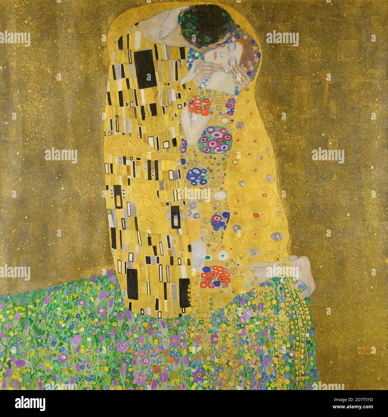 Title: The Kiss Creator: Gustav Klimt  Date: 1907 Medium: Oil on canvas Dimensions: 180 x 180 cms Location: Osterreichische Galerie Belvedere, Vienna Stock Photo