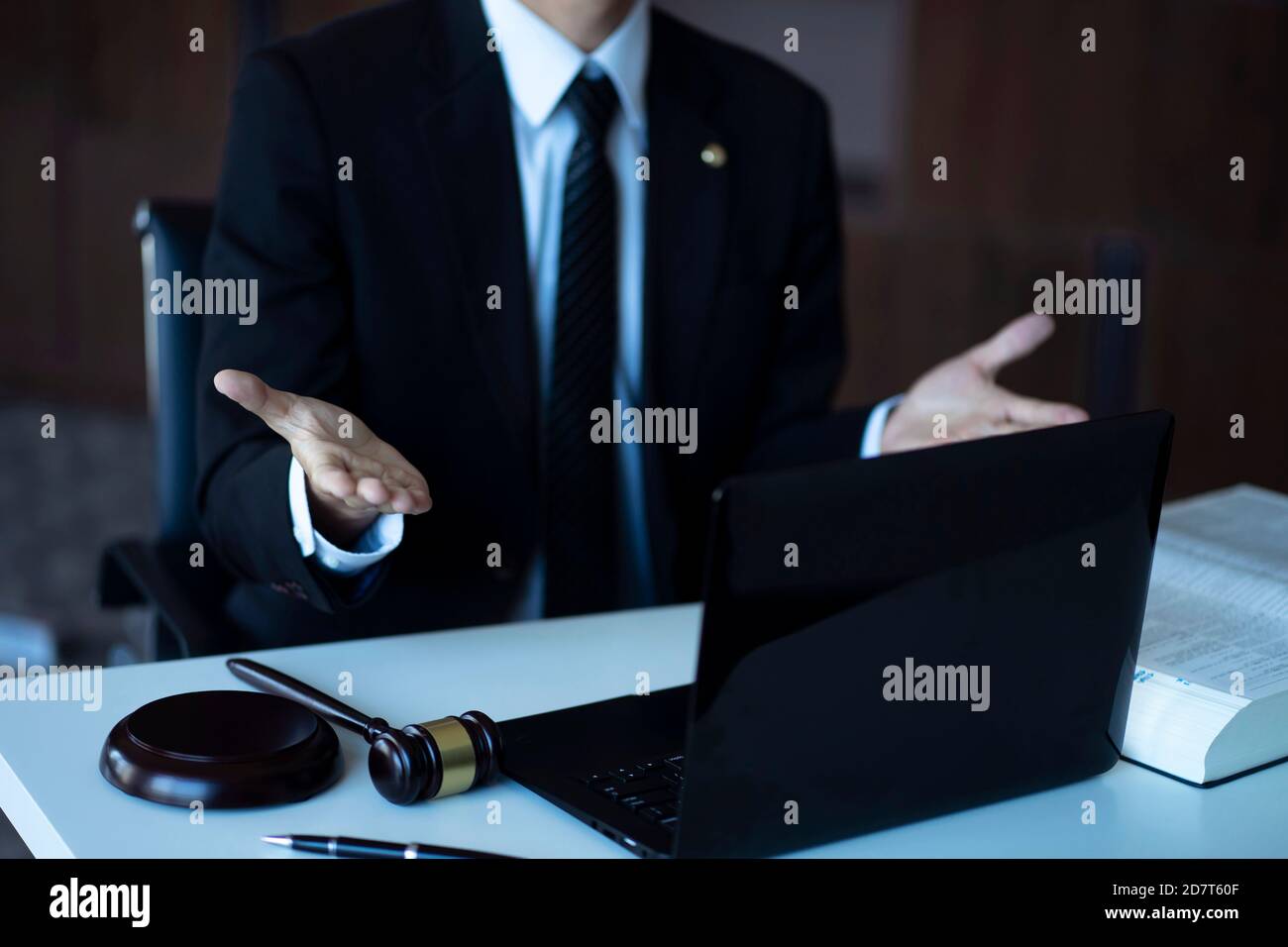 Lawyer explaining hands on desk in office Stock Photo Alamy