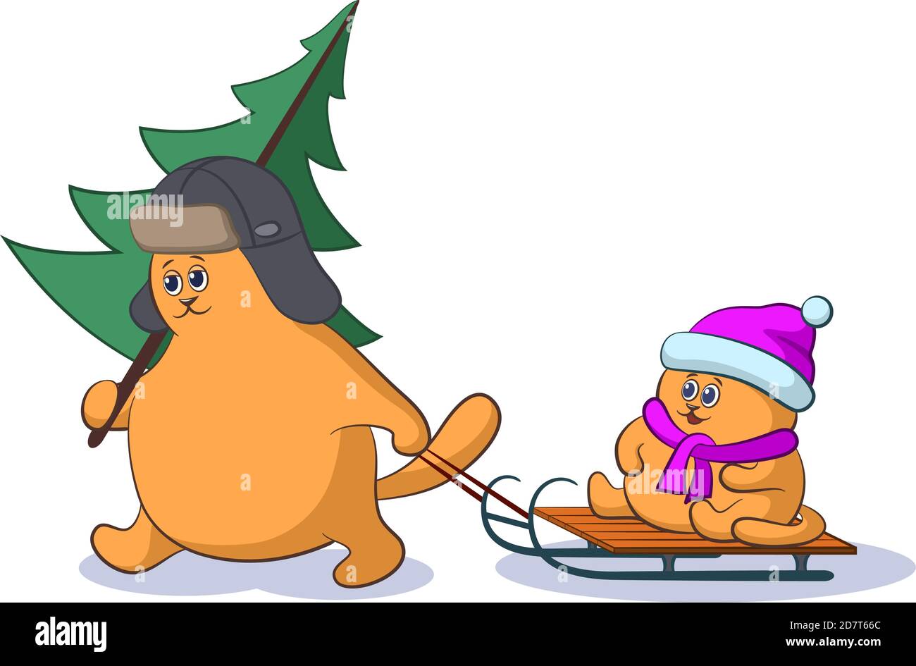 Cartoon Cat with Christmas Tree Stock Vector