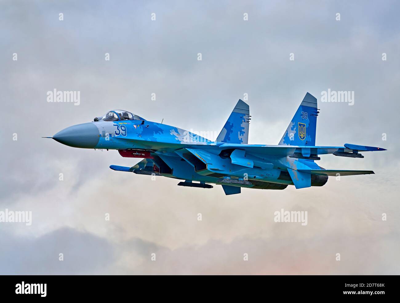 Ukrainian Air Force Sukhoi Su-27 (NATO reporting name: 'Flanker') flying at RIAT 2019 Stock Photo
