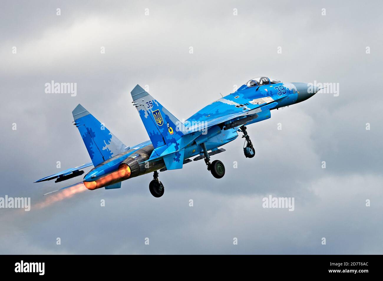 Ukrainian Air Force Sukhoi Su-27 (NATO reporting name: 'Flanker') flying at RIAT 2019 Stock Photo