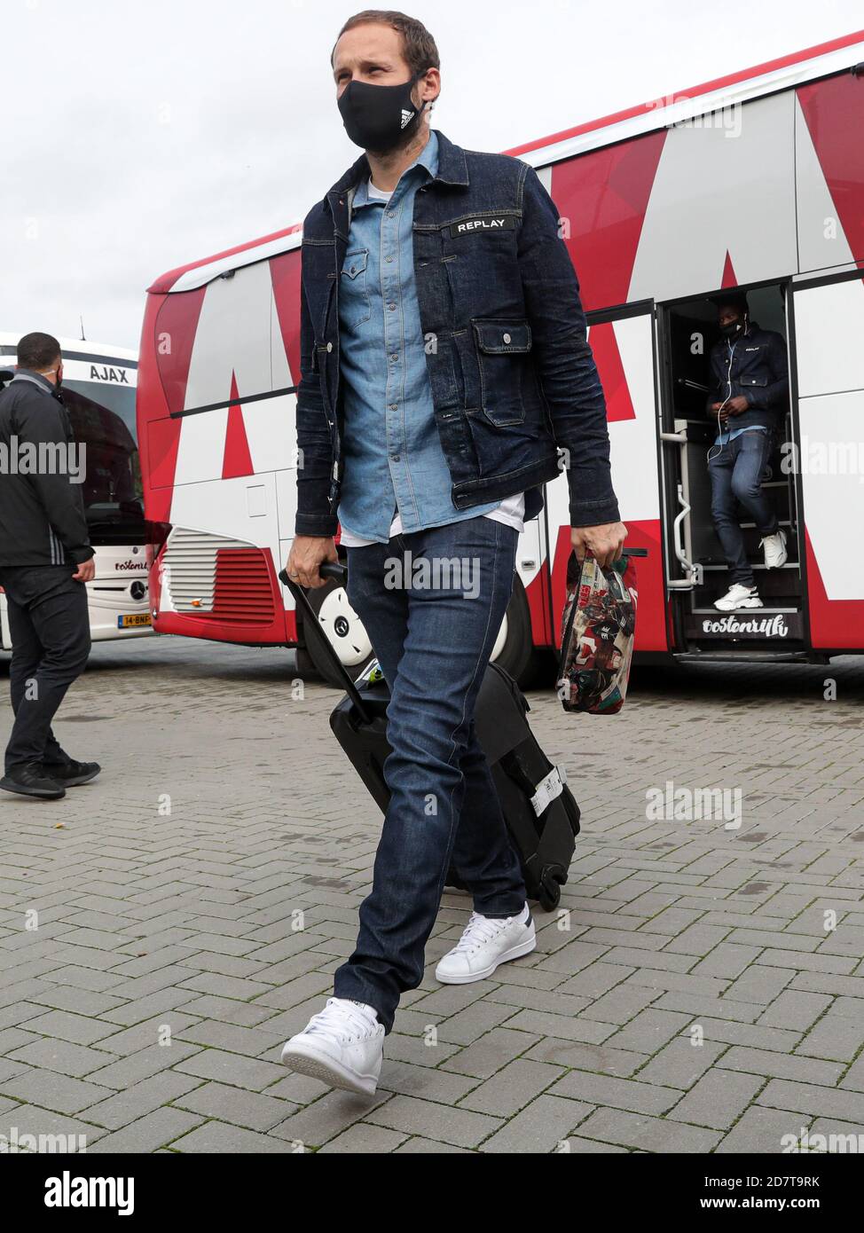 VENLO, NETHERLANDS - OCTOBER 24: Daley Blind of Ajax leaving team-bus  during the Dutch Eredivisie match between VVV Venlo and Ajax at De Koel  Stadium on October 24, 2020 in Venlo, The