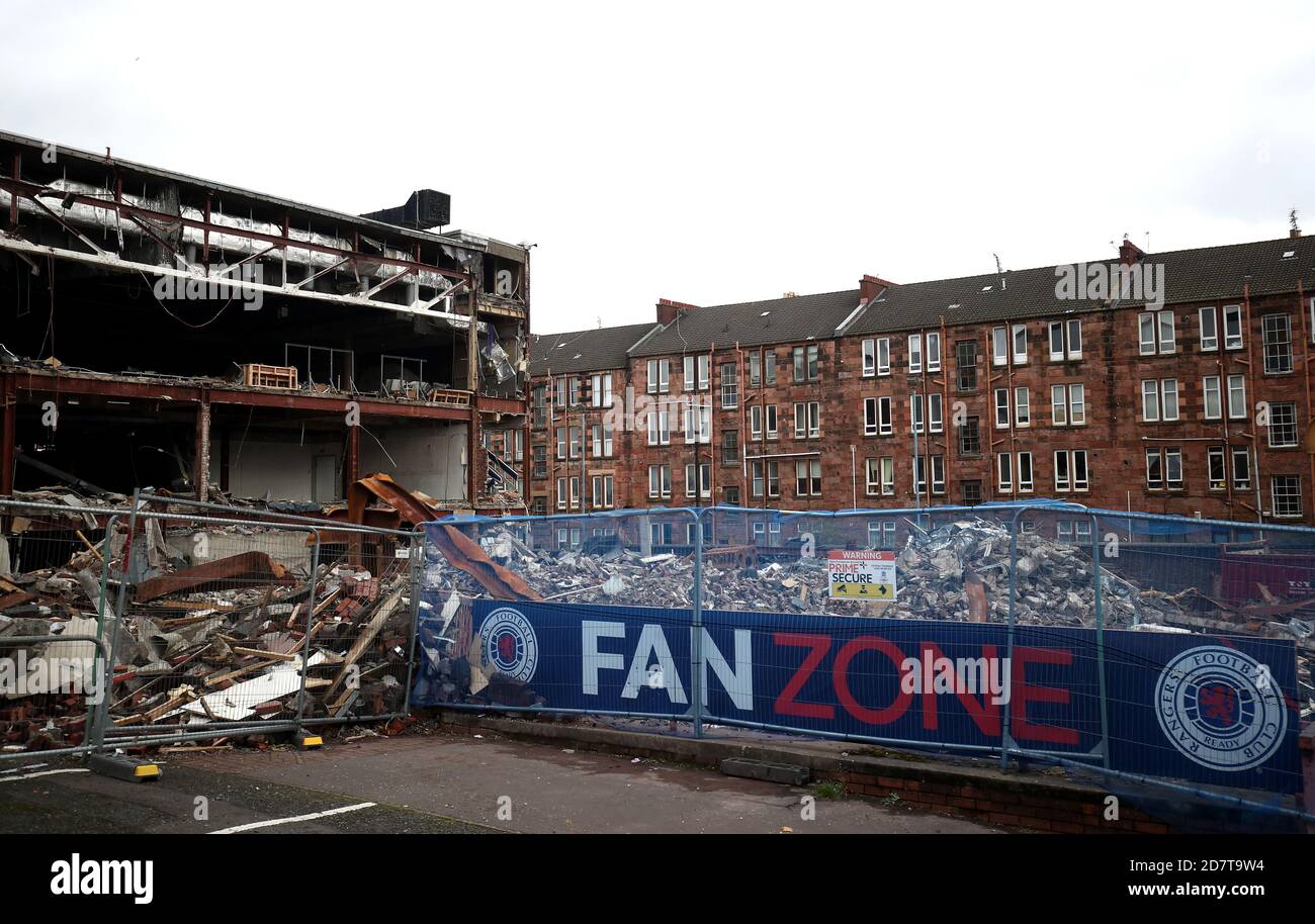General view of the demolished Rangers Fan Zone outside the ground