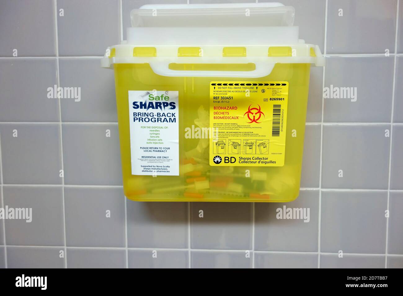 sharps collector container biohazard Stock Photo