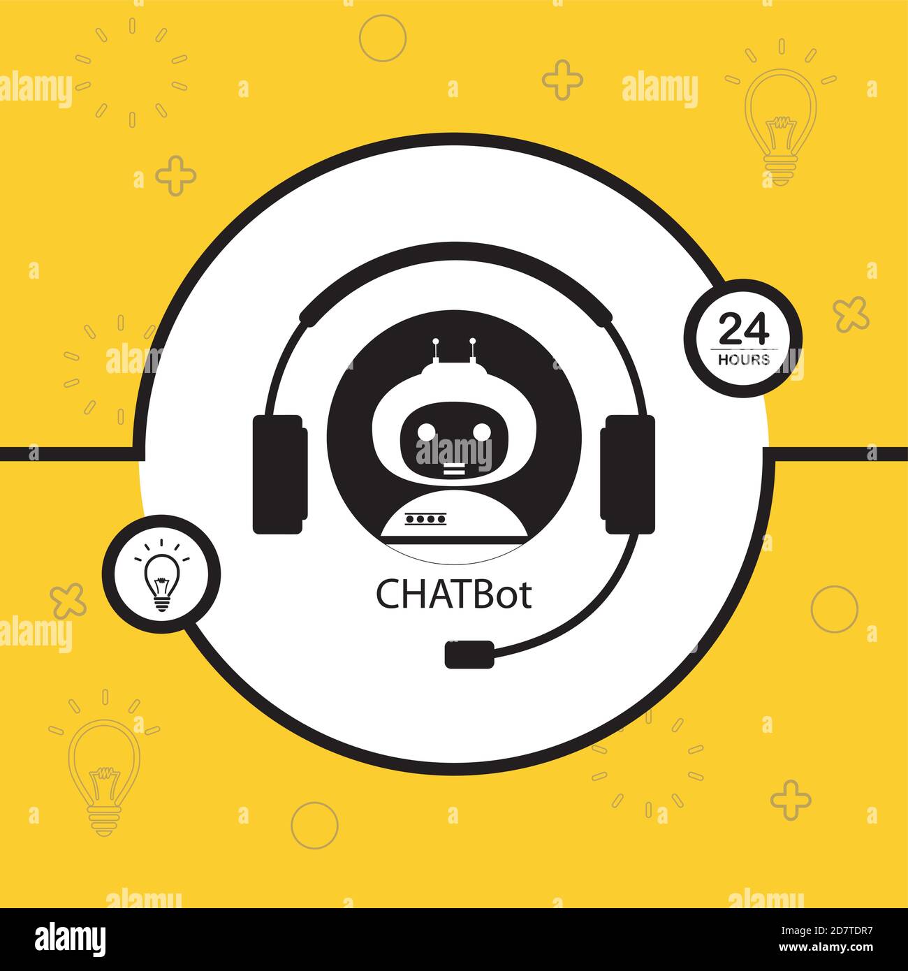 Chatbot concept background,black and white robot and headphones Stock ...